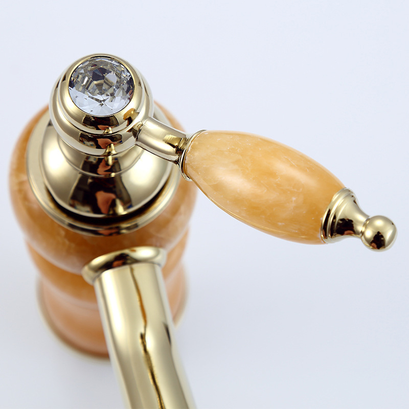 Single Hole Teapot Bathroom Sink Faucet Marble in Polished Gold