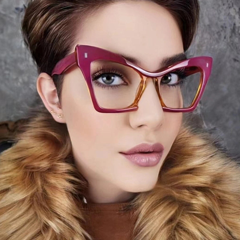 New Fashion Personalized Cat Eye Spectacle Frame Trend Multicolor Large Frame Casual Optical Glasses