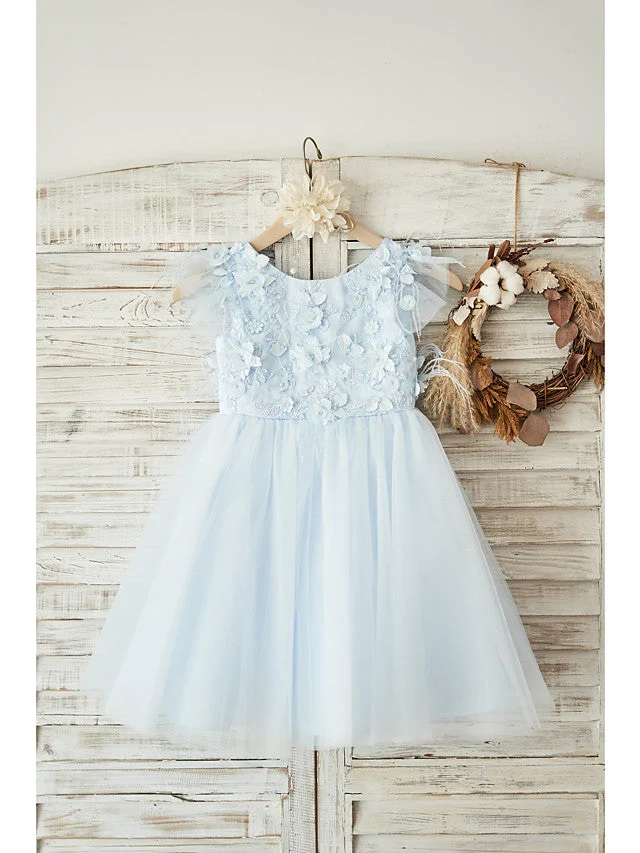 Daisda Ball Gown Cap Sleeve Jewel Neck Flower Girl Dress Lace Tulle With Petal Feathers Fur Lace