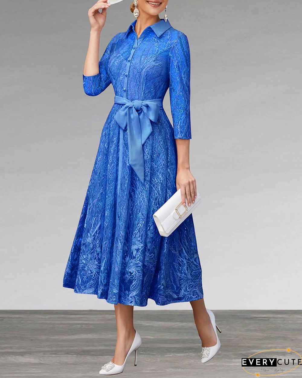 ELEGANT MIDI DRESS WITH LACE BOW