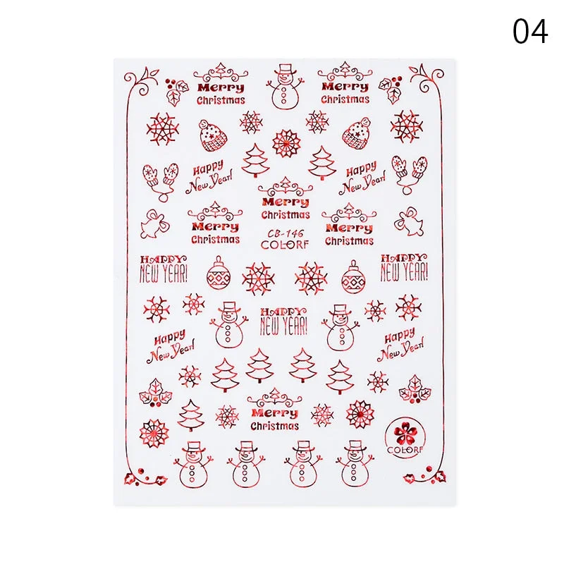 Winter Xmas 3D Nail Sticker Christmas Elk Santa Snowflake Rabbit Cartoon Slider Design Polish Nails Decals Nail Art DIY Decor-Nail Inspo