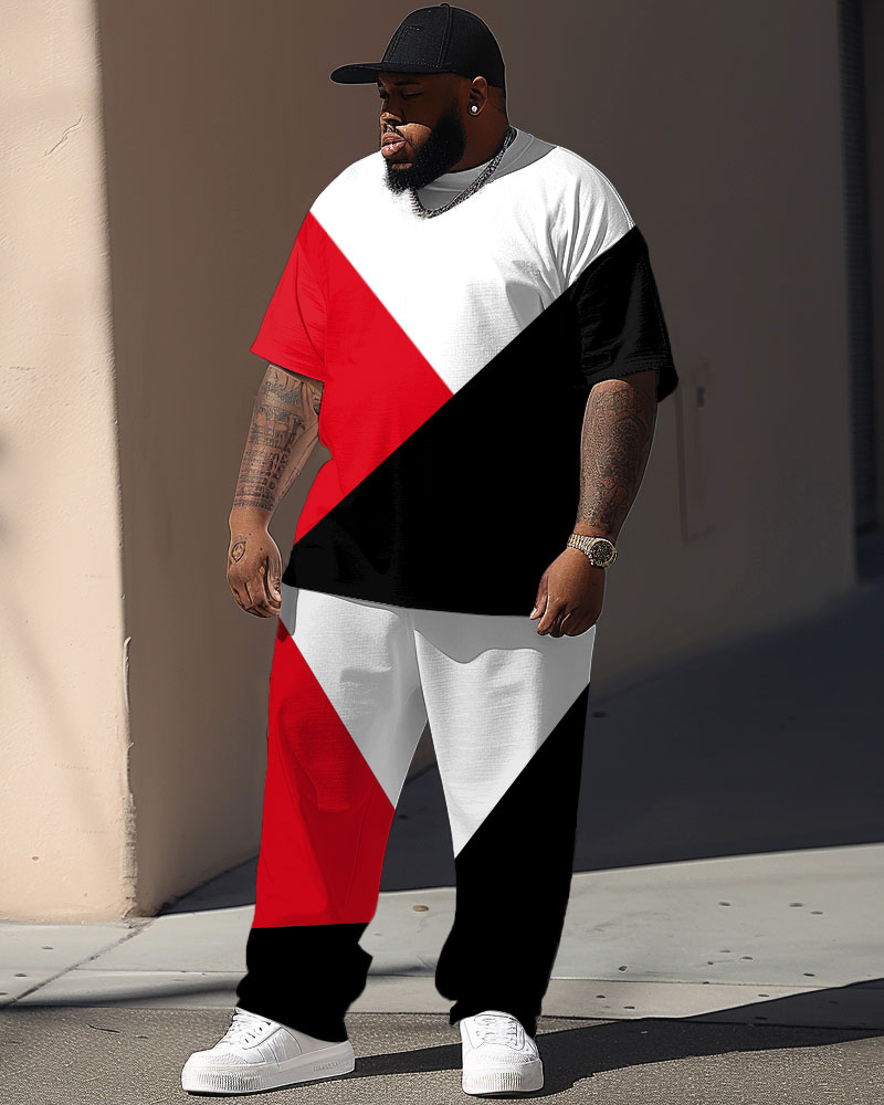Street Vitality Red And Black Colorblock Print Large Men's Suit