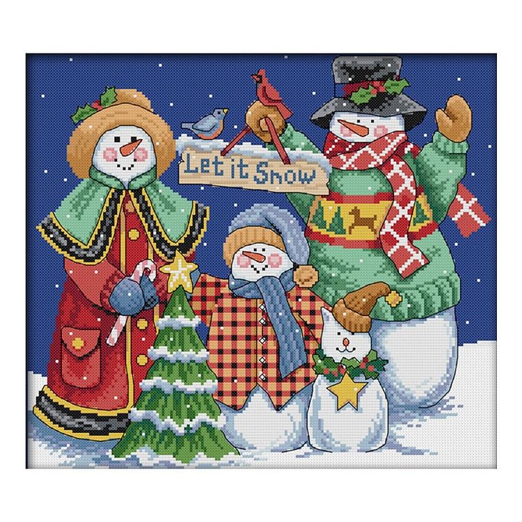 Joy Sunday - Christmas Snowman - 14CT 2 Strands Threads Printed Cross Stitch Kit - 38x34cm(Canvas)