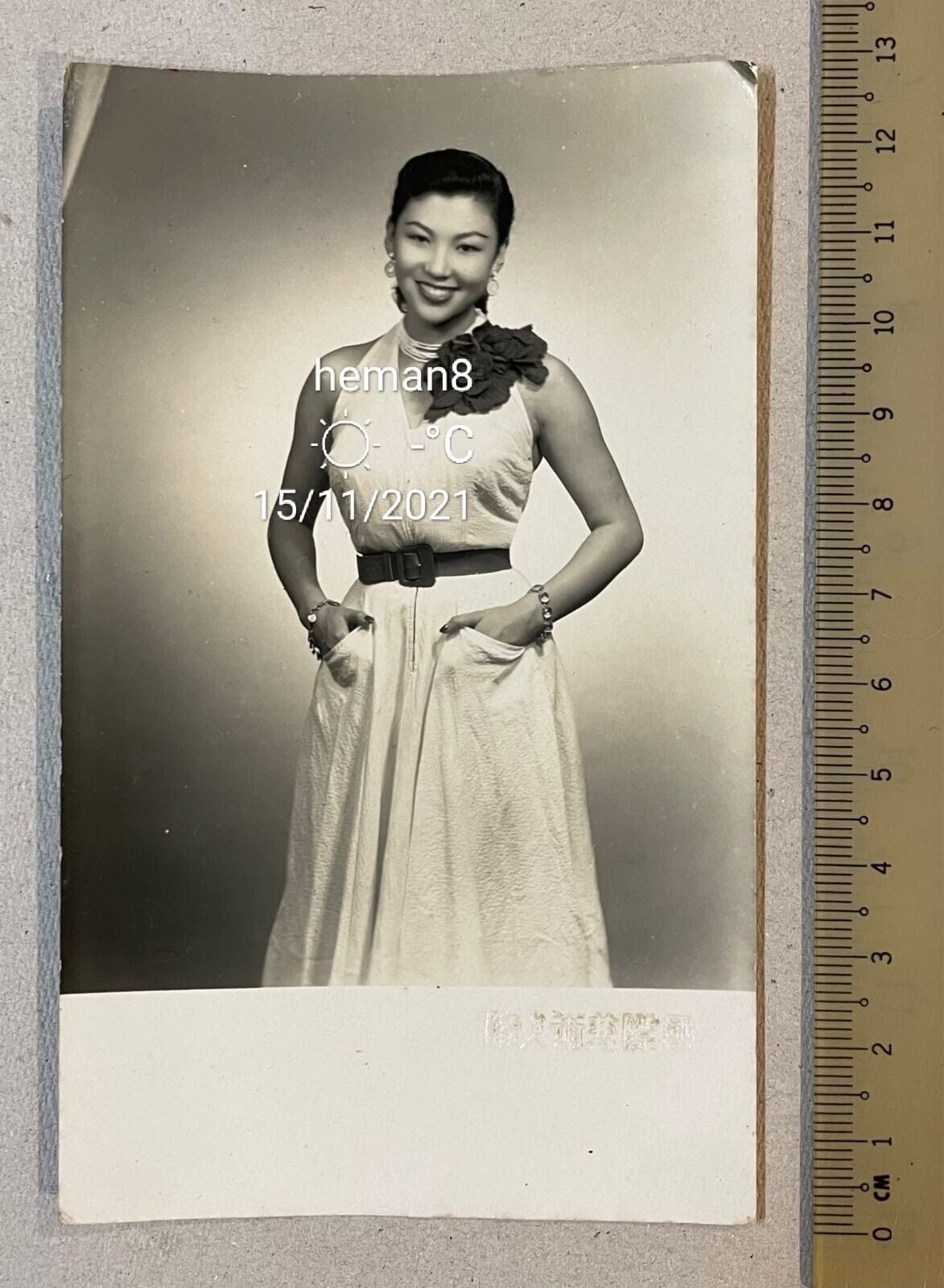 50's 張仲文 明星照片 Hong Kong Taiwan actress Diana Chang Chung Wen studio Photo Poster painting early!