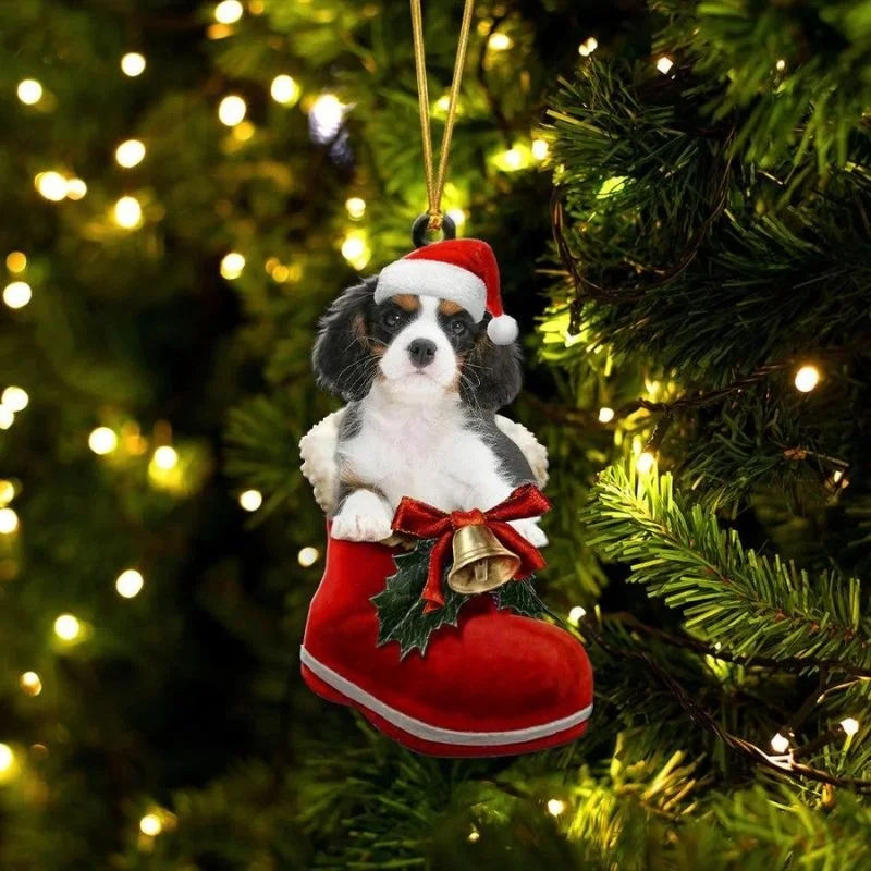 VigorDaily Cavalier King Charles Spaniel Tri-color In Santa Boot Christmas Hanging Ornament SB191