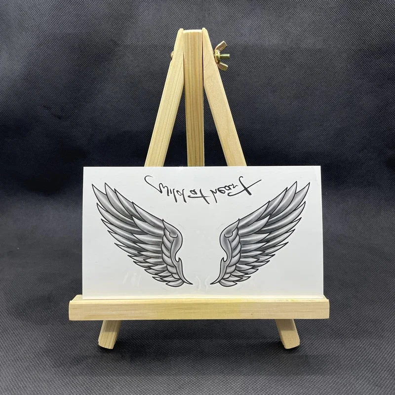 One Pair Of Wings Temporary Tattoo Stickers For Men Women Chest Arm Body Art Waterproof Black Fake Tatoos Flash Decals Tattos