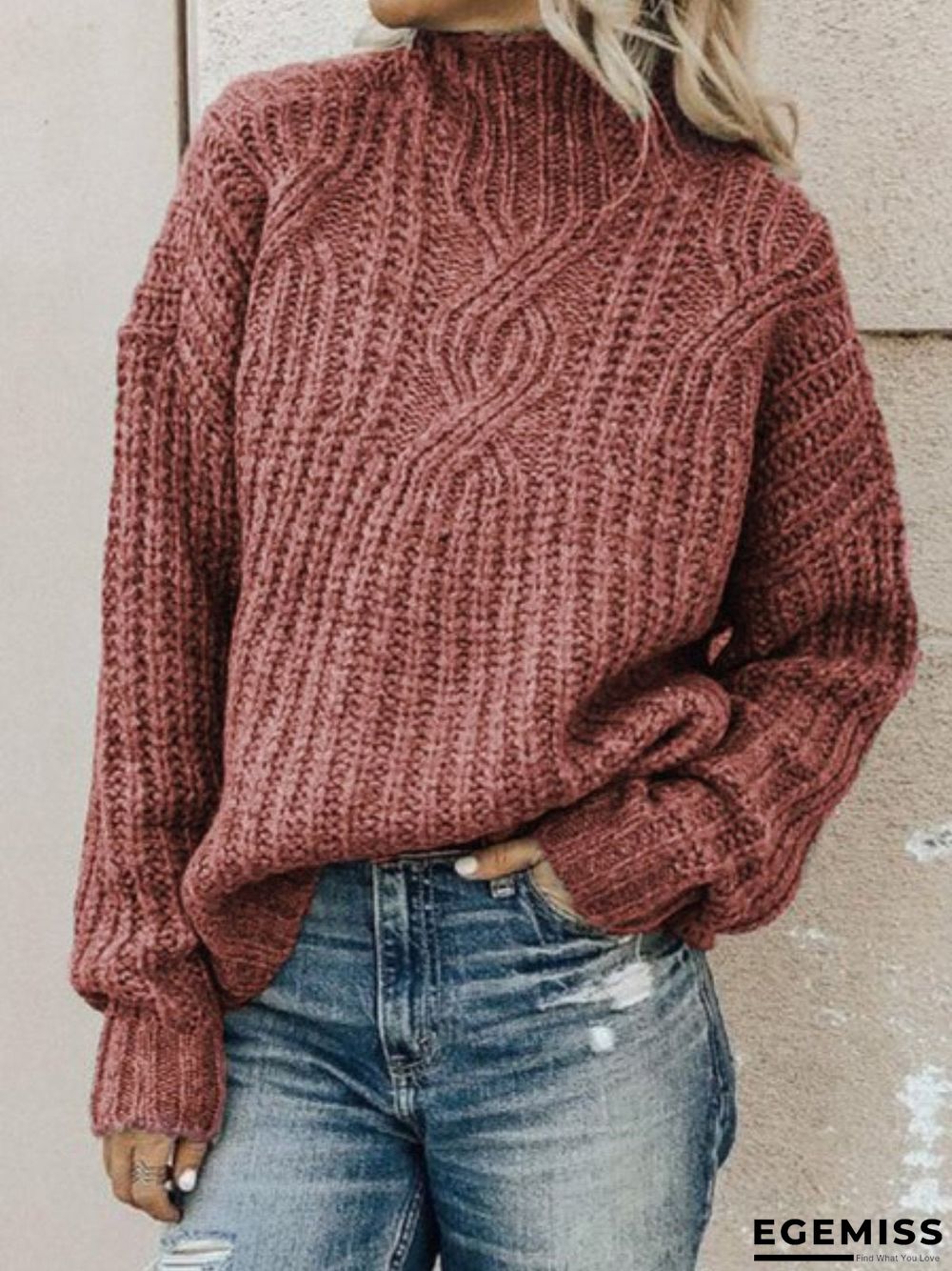 Women Long Sleeve Turtleneck Cotton-blend Plus Size Sweaters | EGEMISS