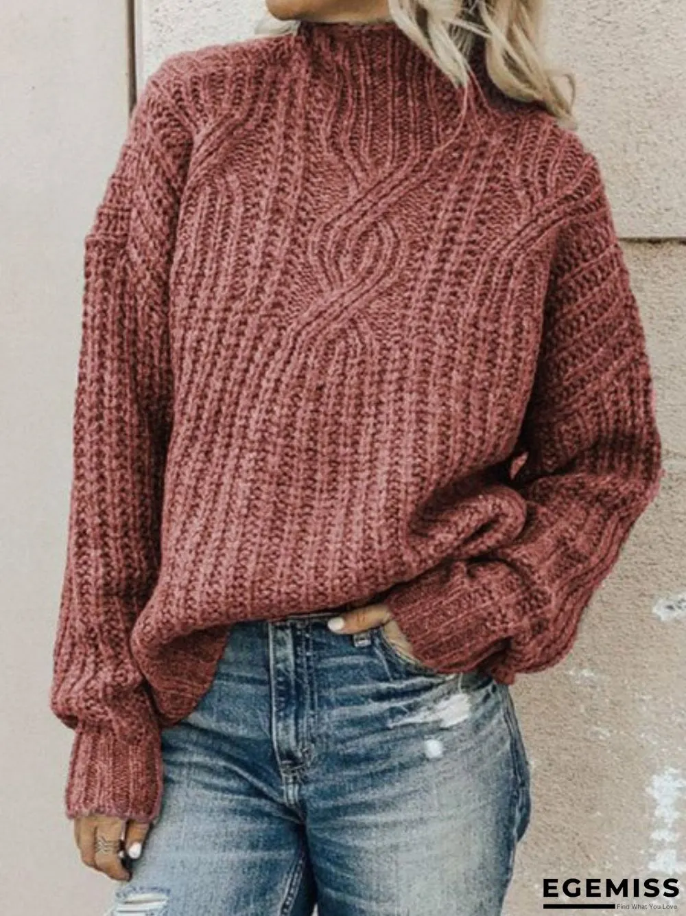 Women Long Sleeve Turtleneck Cotton-blend Plus Size Sweaters | EGEMISS