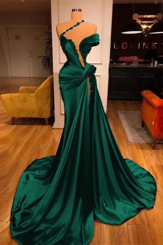 Mermaid Prom Dress with Daffodil Front Split and Beadings - One Shoulder main image 1