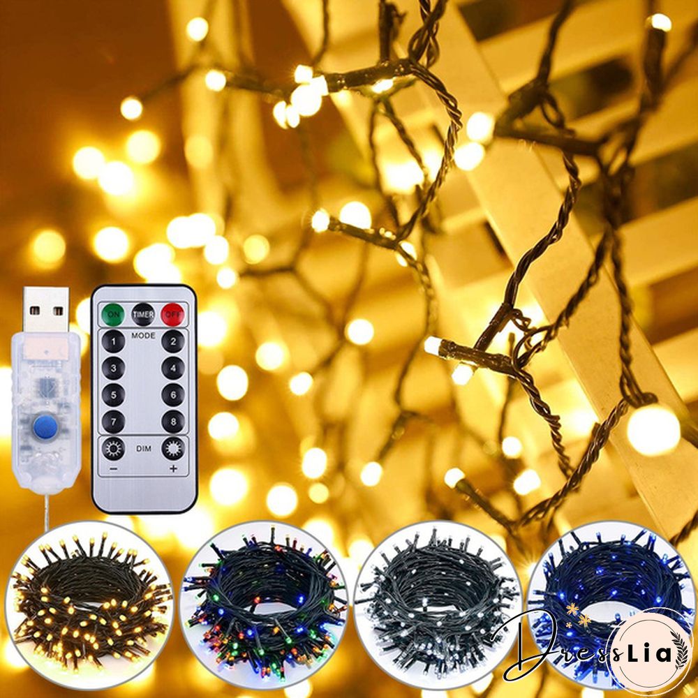 5M 50LEDs 10M 100LEDs LED String Lights Green Wire Remote Control USB Operated Timer Dimmable 8 Modes Fairy Twinkle Christmas Tree Lights Waterproof Starburst Lights for Christmas Birthday Bedroom Corridor Patio Wedding