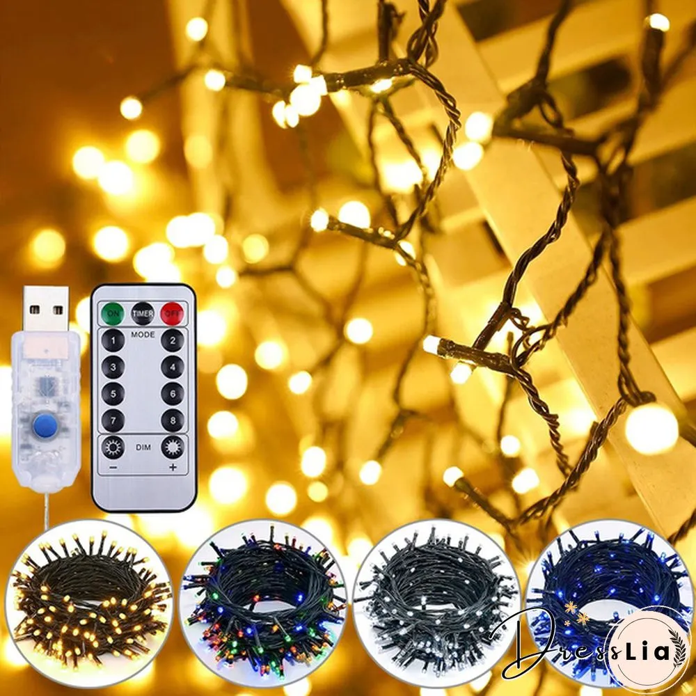 5M 50LEDs 10M 100LEDs LED String Lights Green Wire Remote Control USB Operated Timer Dimmable 8 Modes Fairy Twinkle Christmas Tree Lights Waterproof Starburst Lights for Christmas Birthday Bedroom Corridor Patio Wedding