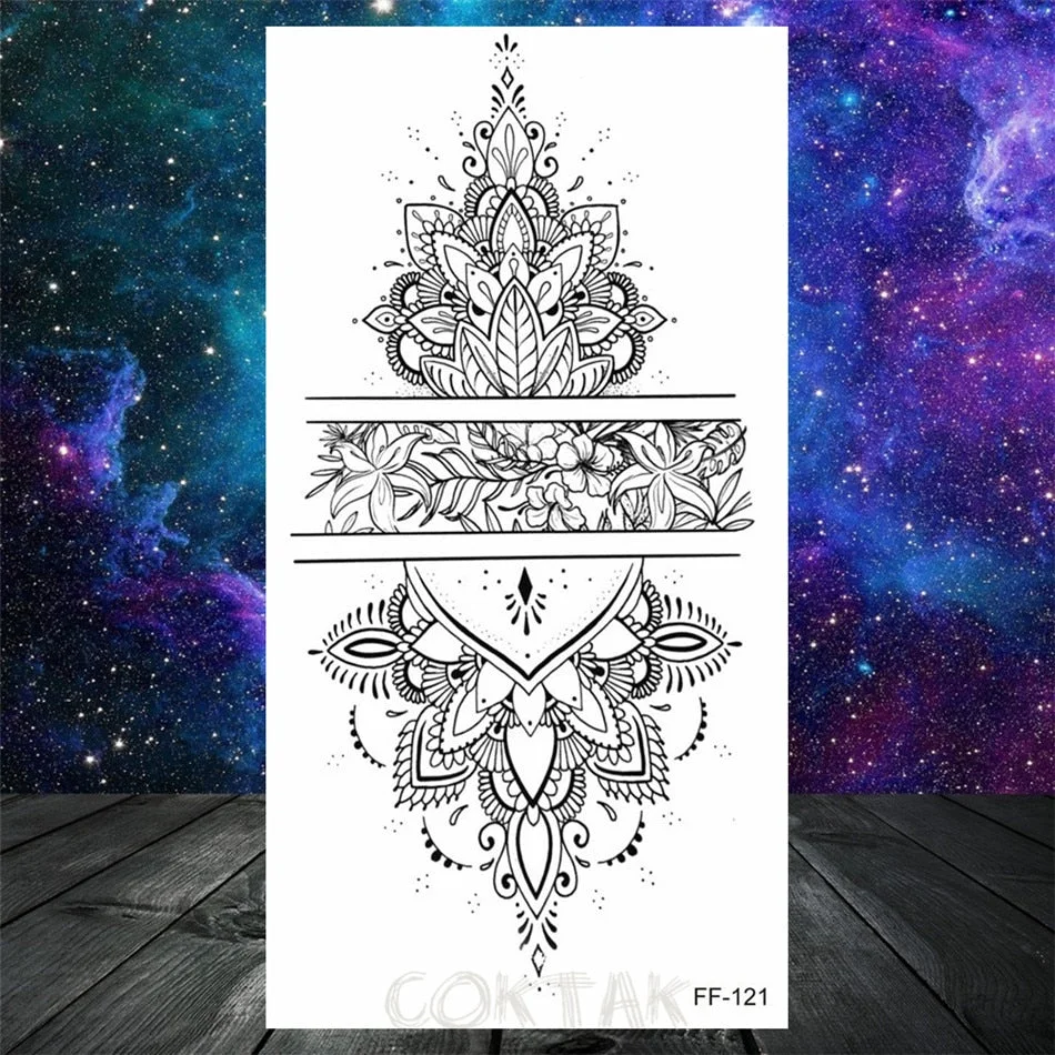 Lotus Flower Temporary Tattoo For Women Girls Snake Peony Lily Rose Chains Tattoos Sticker Black Blossom Fake Transferable Tatoo