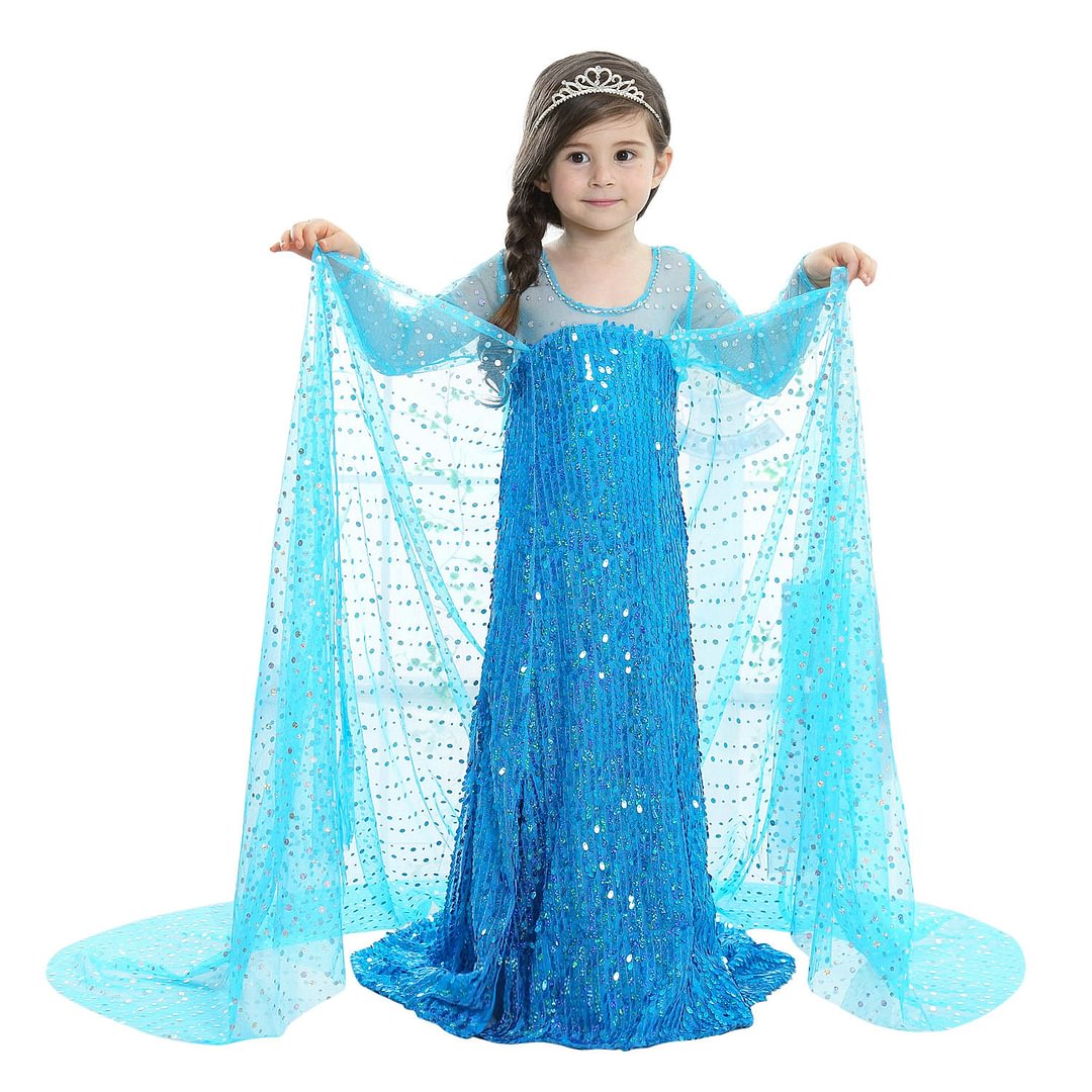 Frozen Elsa Costume Long Sleeve Girl Party Princess Dress-Pajamasbuy