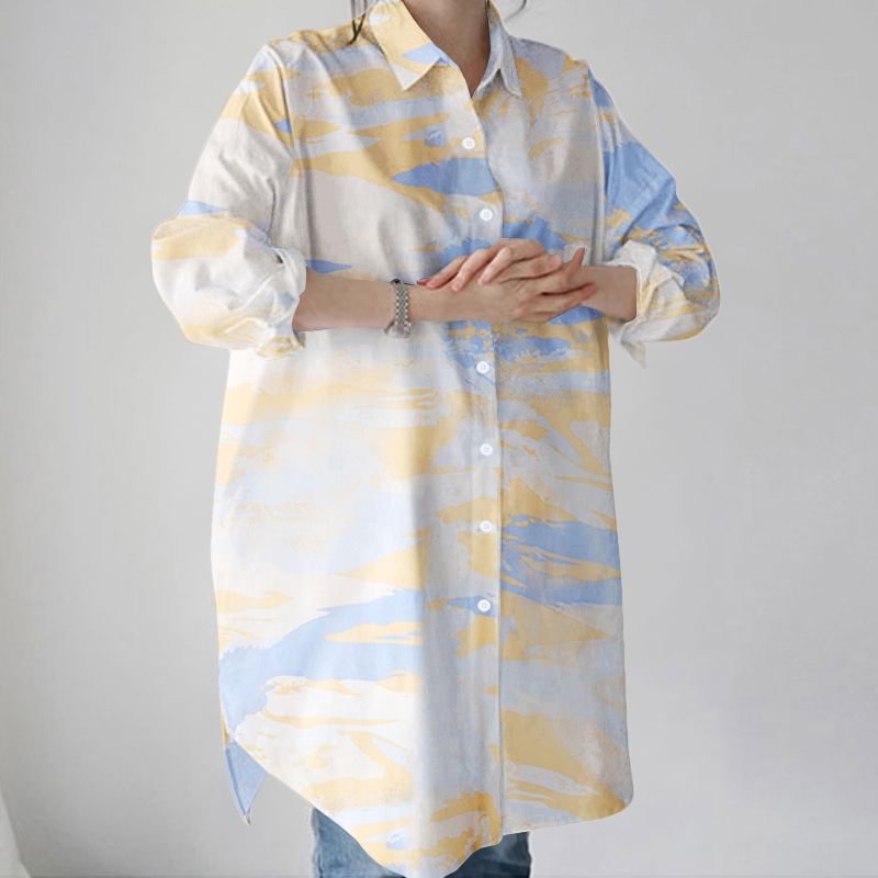 2022 Spring Printed Blouses Long Sleeve Lapel Blusas ZANZEA Stylish Women Shirts Casual Loose Chemise Irregular Tops Oversized