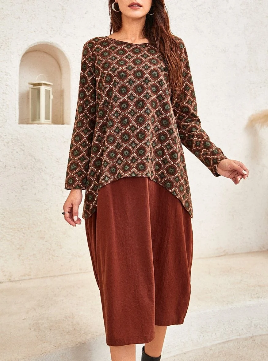 Ladies Ethnic Pattern Stitching Dress | EGEMISS