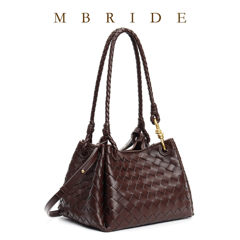 Women's Medium Two-Layer Cowhide Leather Solid Color Elegant Vintage Style Streetwear Weave Pillow Shape Zipper Straw Bag