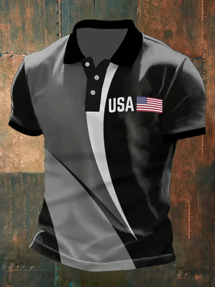Men's Independence Day American Flag Print Polo Shirt