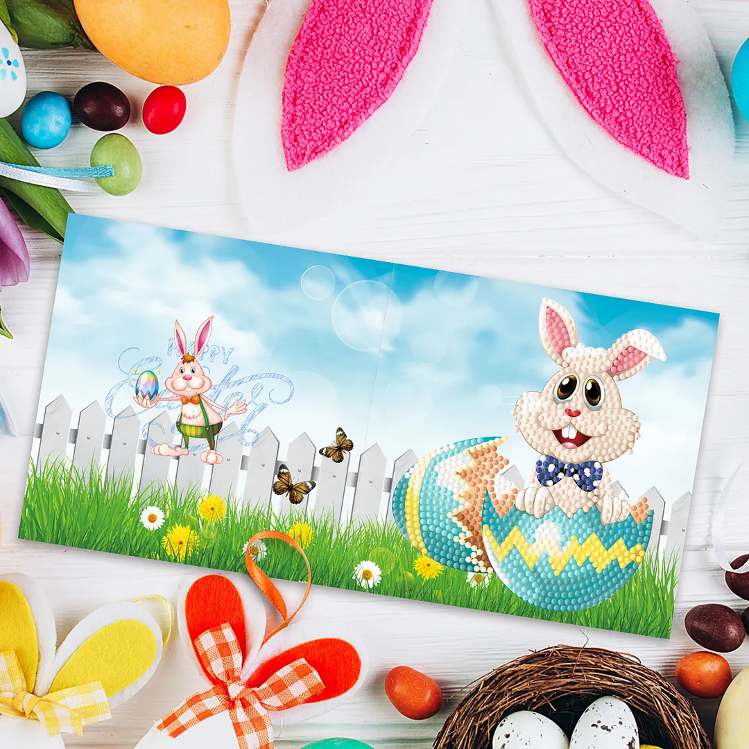 8PCS Easter Egg Rabbit DIY Diamond Painting Greeting Card Kits with Envelopes Diamond Art Greeting Cards Diamond Art Cards Kits for Adults DIY Crafts Family Friend Gifts