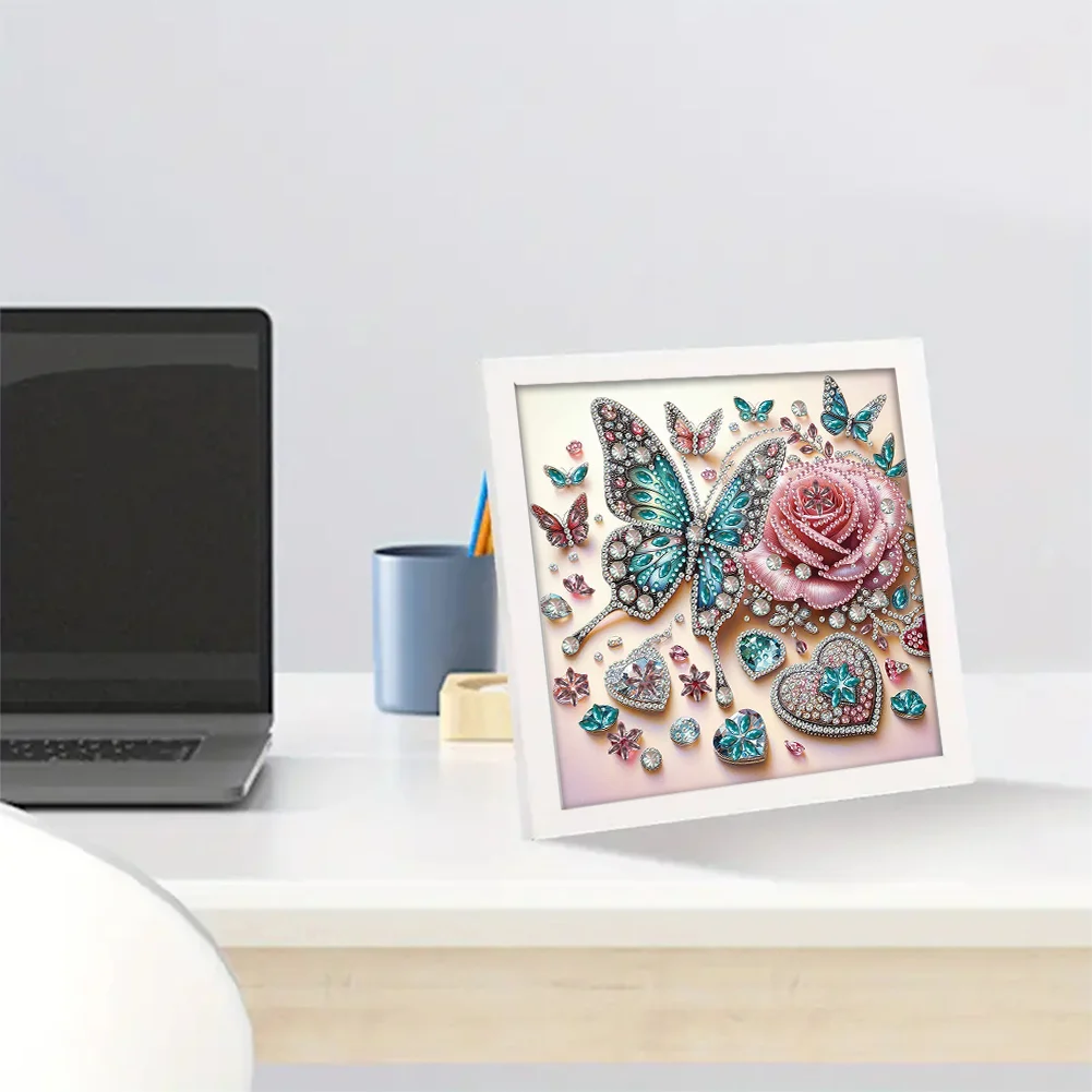 5D DIY Partial Special Shaped Drill Diamond Painting Kit Rose Decor 19.2x19.2cm【With Frame】