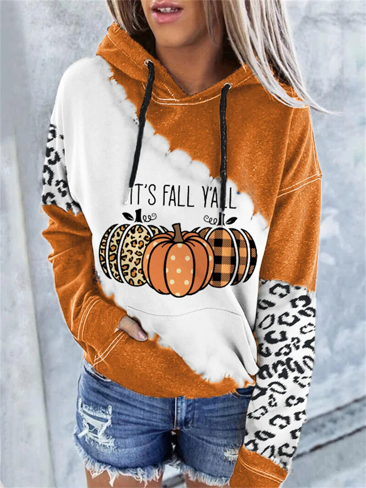 It's Fall Y'all Pumpkins Leopard Tie Dye Hoodie