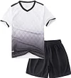 Quick Dry Short Sleeve T-shirt and Mesh Shorts Soccer Set Color: White Rhombic