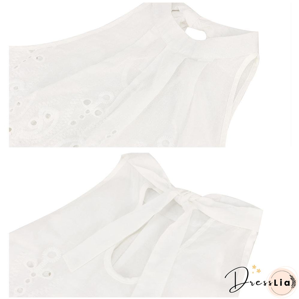 Women White Sleeveless Summer Hole Cropped Tops Casual Blouse