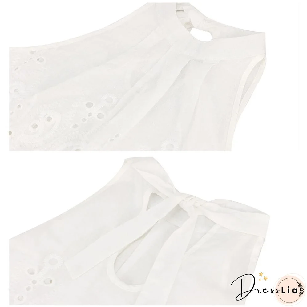 Women White Sleeveless Summer Hole Cropped Tops Casual Blouse