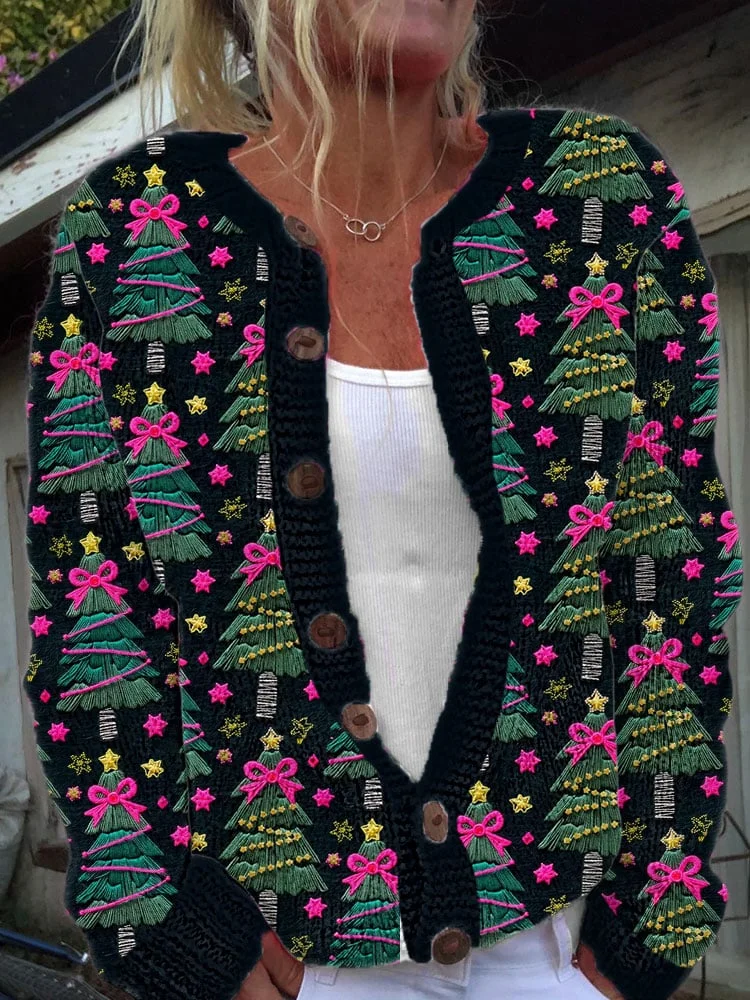 Women's Christmas Colorful Christmas Tree Knit Cardigan