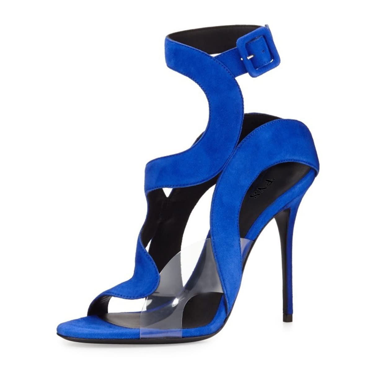 Royal Blue Buckle Strap Open Toe Stiletto Heel Dress Sandals for Women Nicepairs