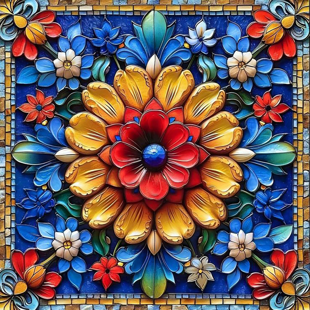 Glass Style Flowers 40*40cm(canvas) full round drill diamond painting