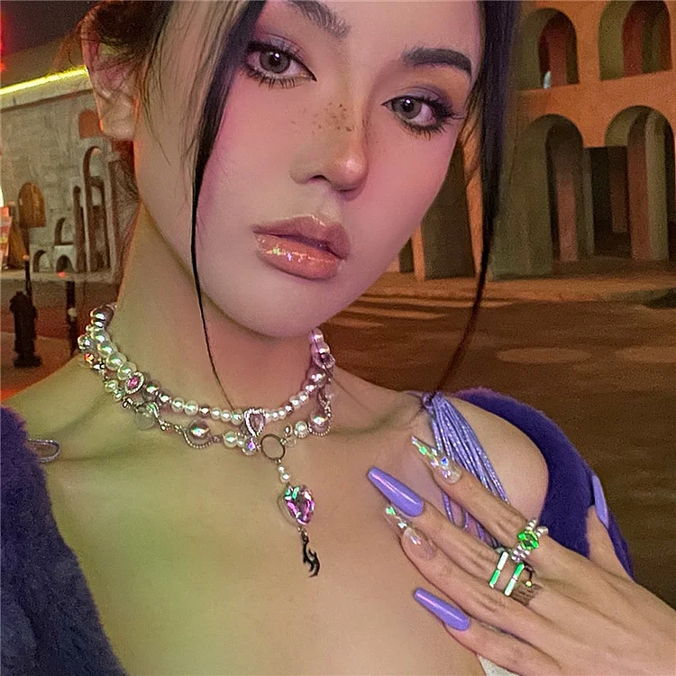 Purple Pearl Heart Necklace KERENTILA