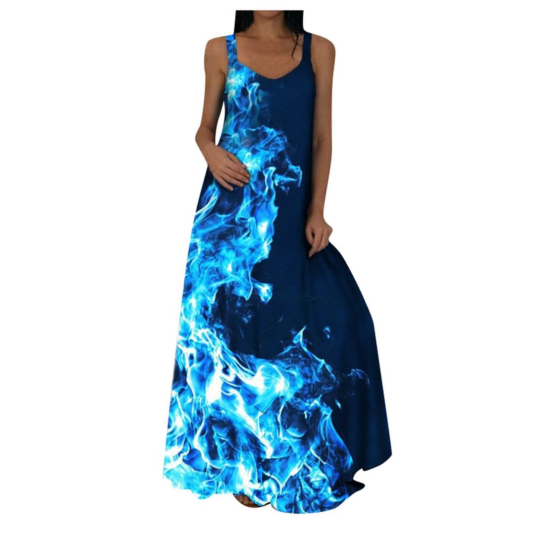 Flame Print Dresses For Women Party Colorful Sleeveless Tank Dress Summer Sundress Kobieta Sukienka Woman Dress Vrouw Jurk