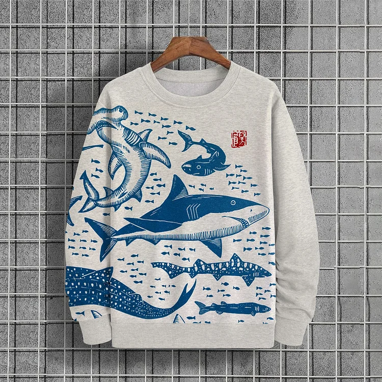 Men's Daily Crew Neck Fish Marine Animal Pattern Long Sleeve Sweatshirt