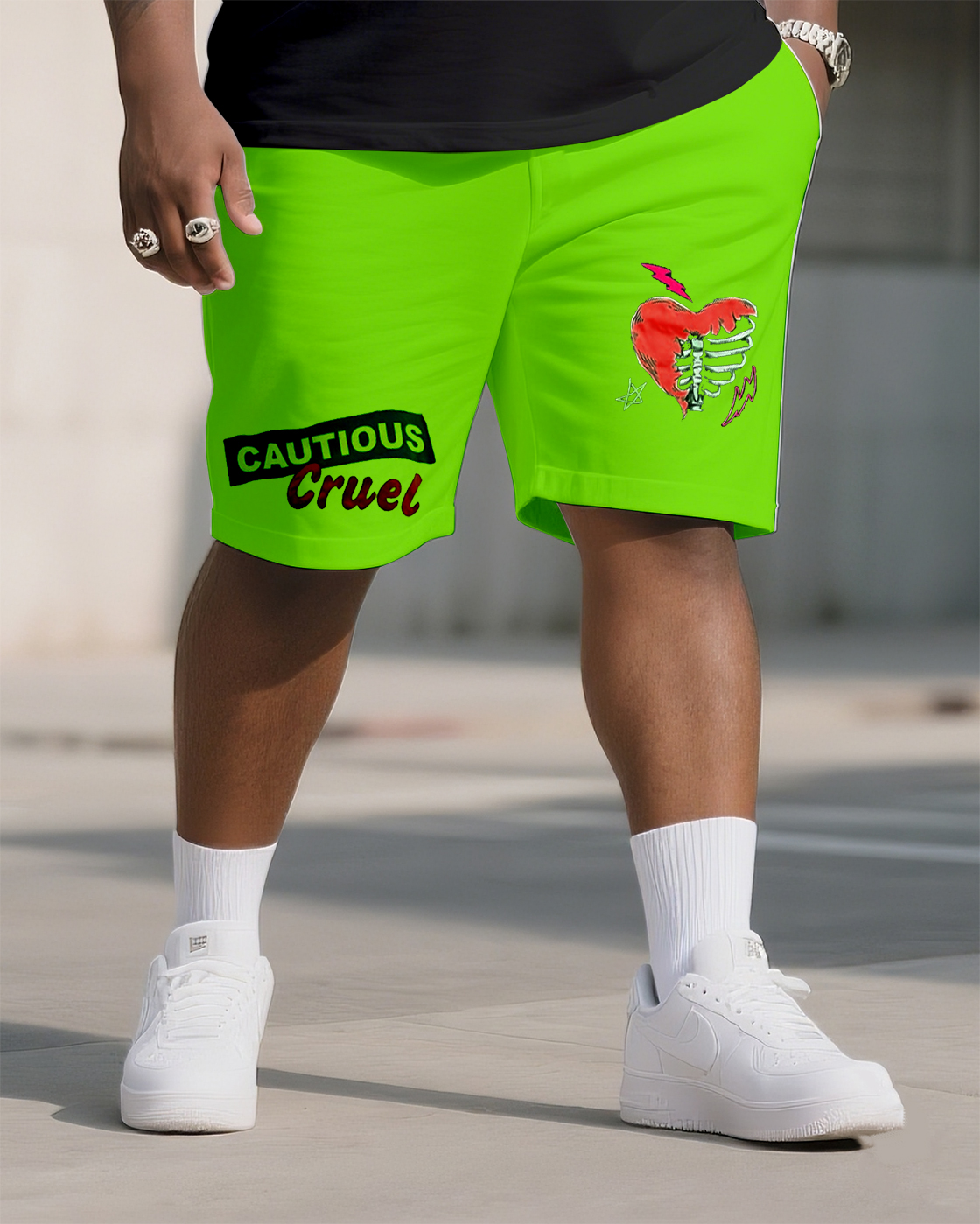 Big & Tall Men's Street Fashion ALL OR NOTHING Skull Print Crewneck T-Shirt Shorts Suit