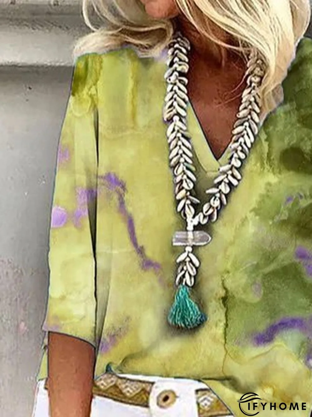 Casual V Neck Polyester Fibre Abstract Blouse | IFYHOME