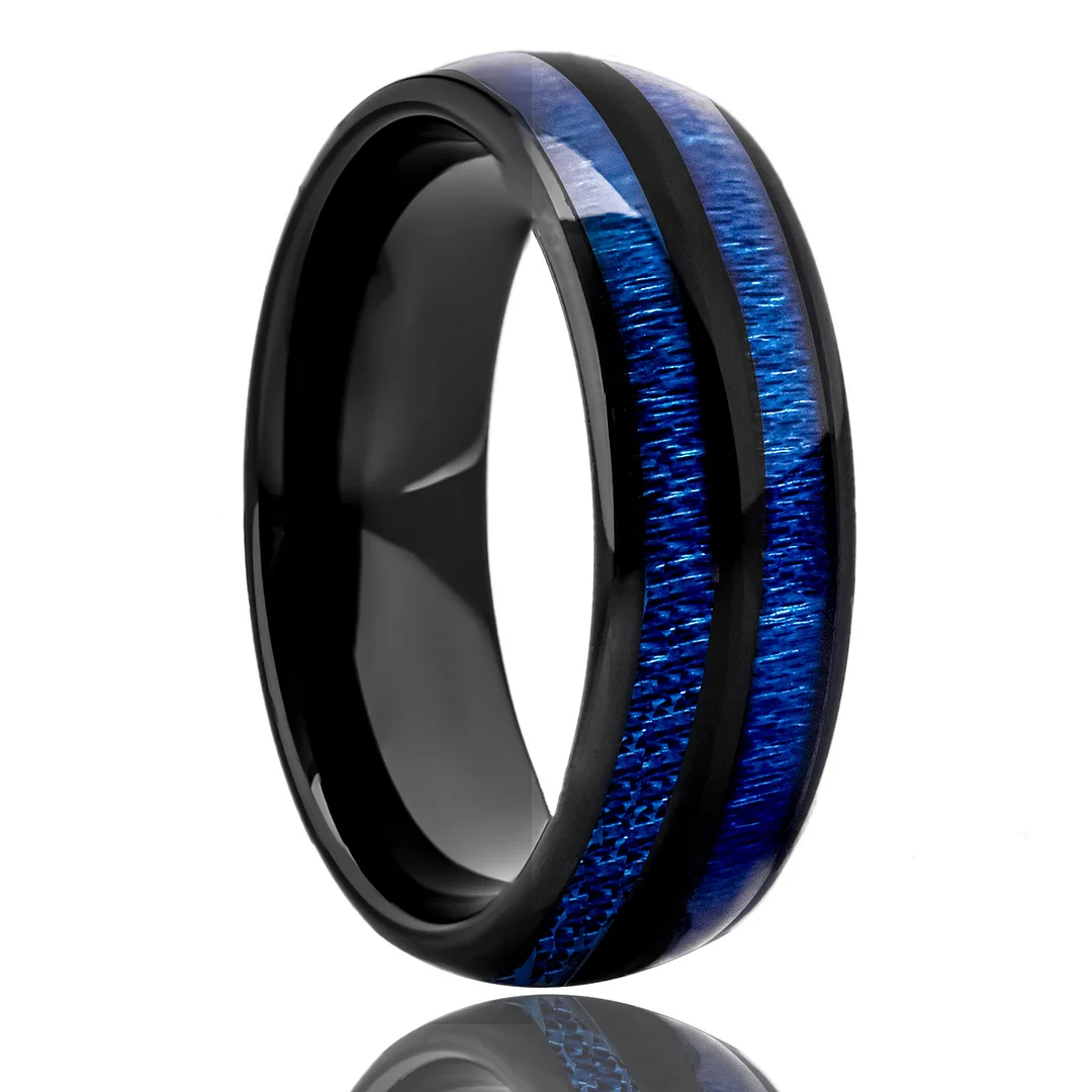 8MM Spherical Black 875 Tungsten Carbide Rings Double Maple Wood Blue Tungsten Wedding Bands