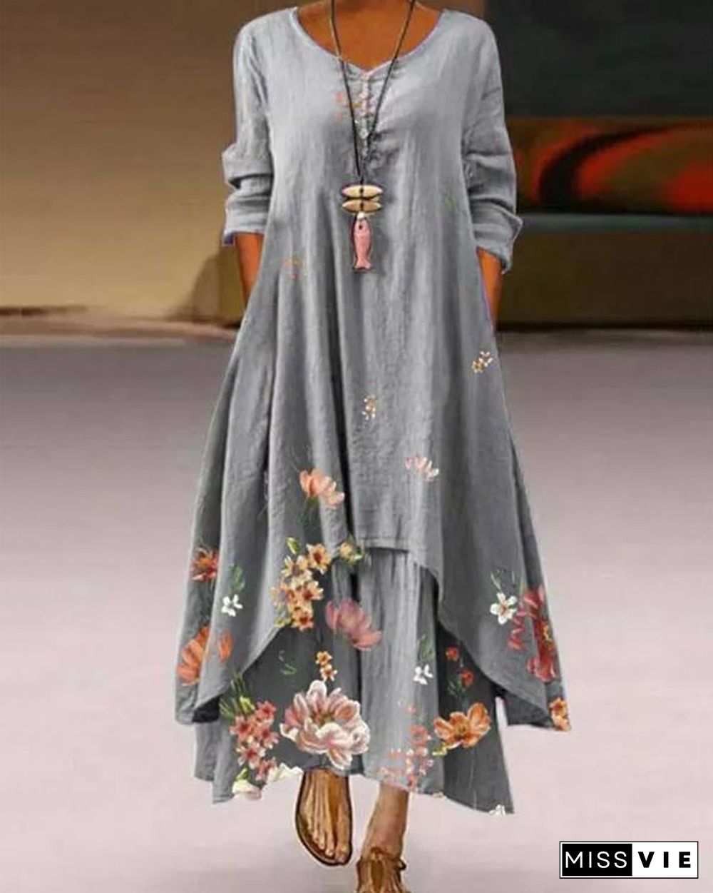 Irregular Swing Flower Maxi Dress