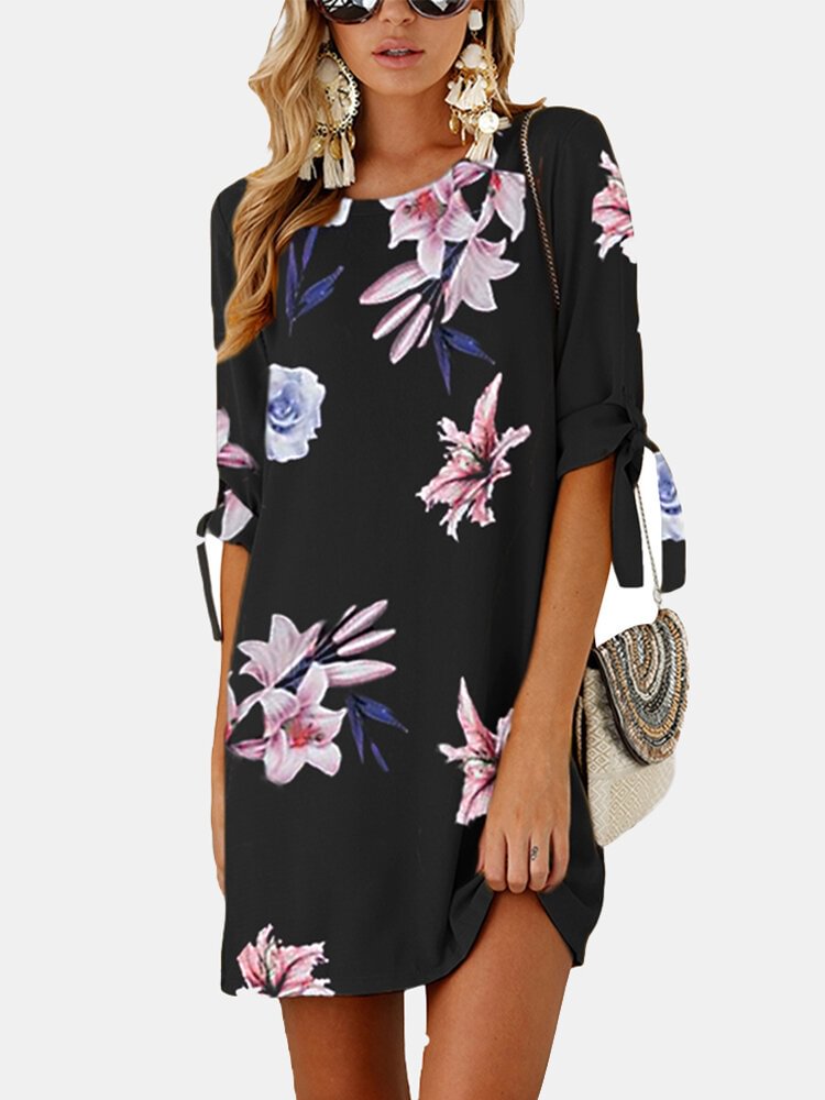 Floral Printed O-neck Half Sleeve Midi Dress - Shop Trendy Women's Fashion | TeeYours