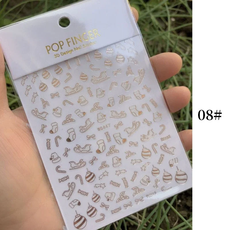 1 Sheet New Roman English Alphabet Number 3D Nail Stickers Christmas Animals iridescent Gold Silver Word Small Letters Nail