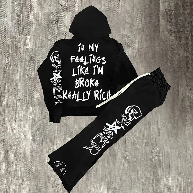 Street Men's Really Rich Graphic Hoodie & Flared Trousers Two Piece Set
