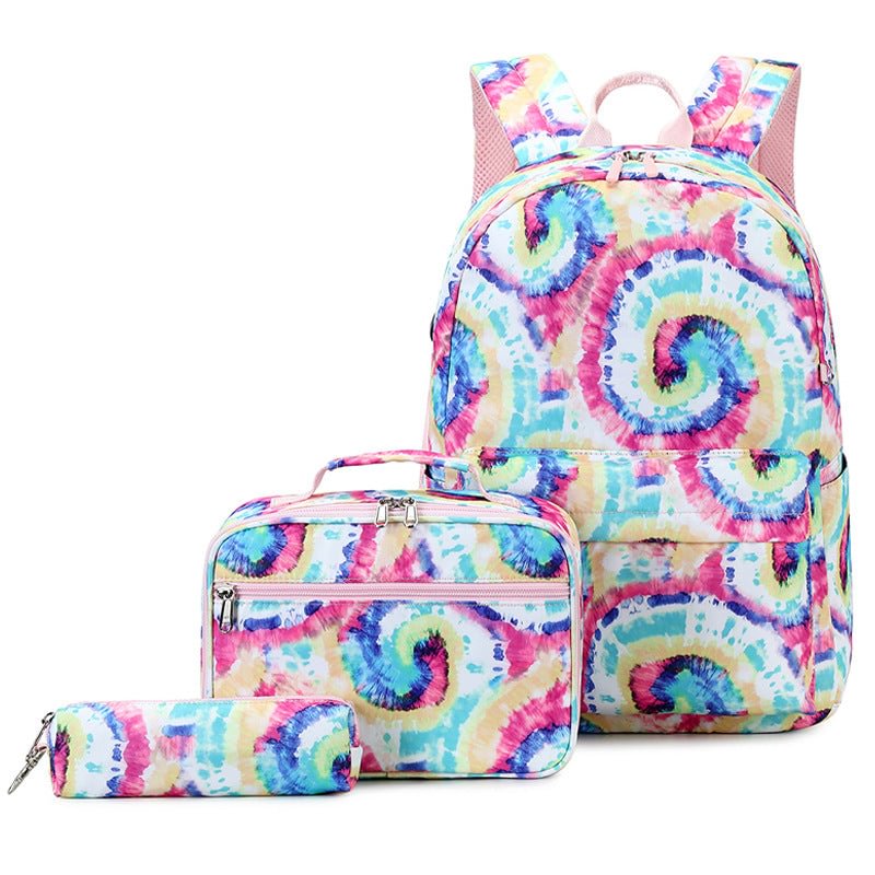 Art Tie Dye Backpack with Lunch Bag Pencil Case 16 inches Large Capacity Lightweight Casual Daypack School Supplies
