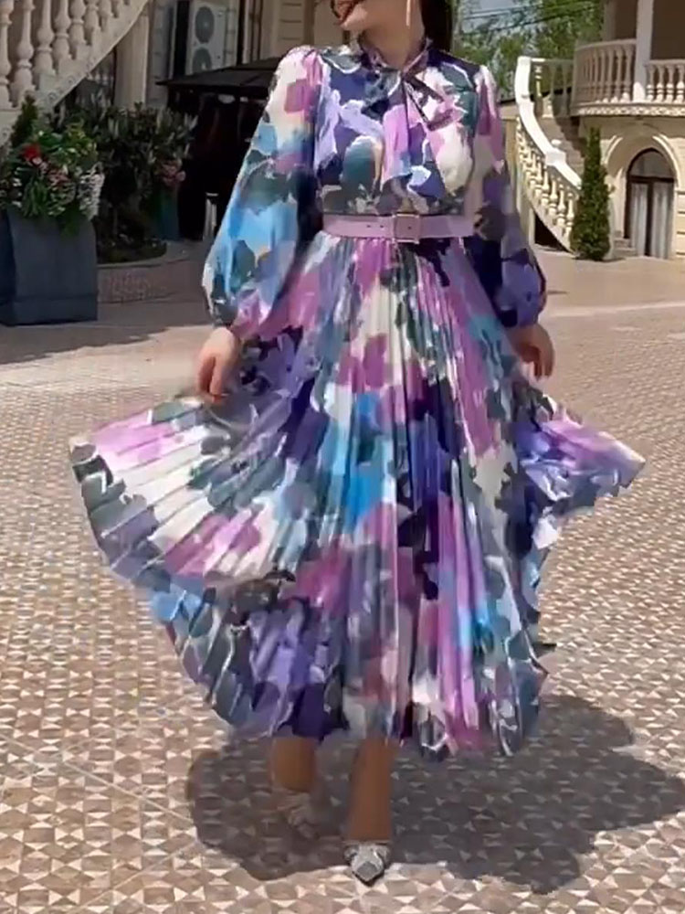 Elegant Floral Print Strappy Pleated Dress | Oxredo Shop Ramadan Sale