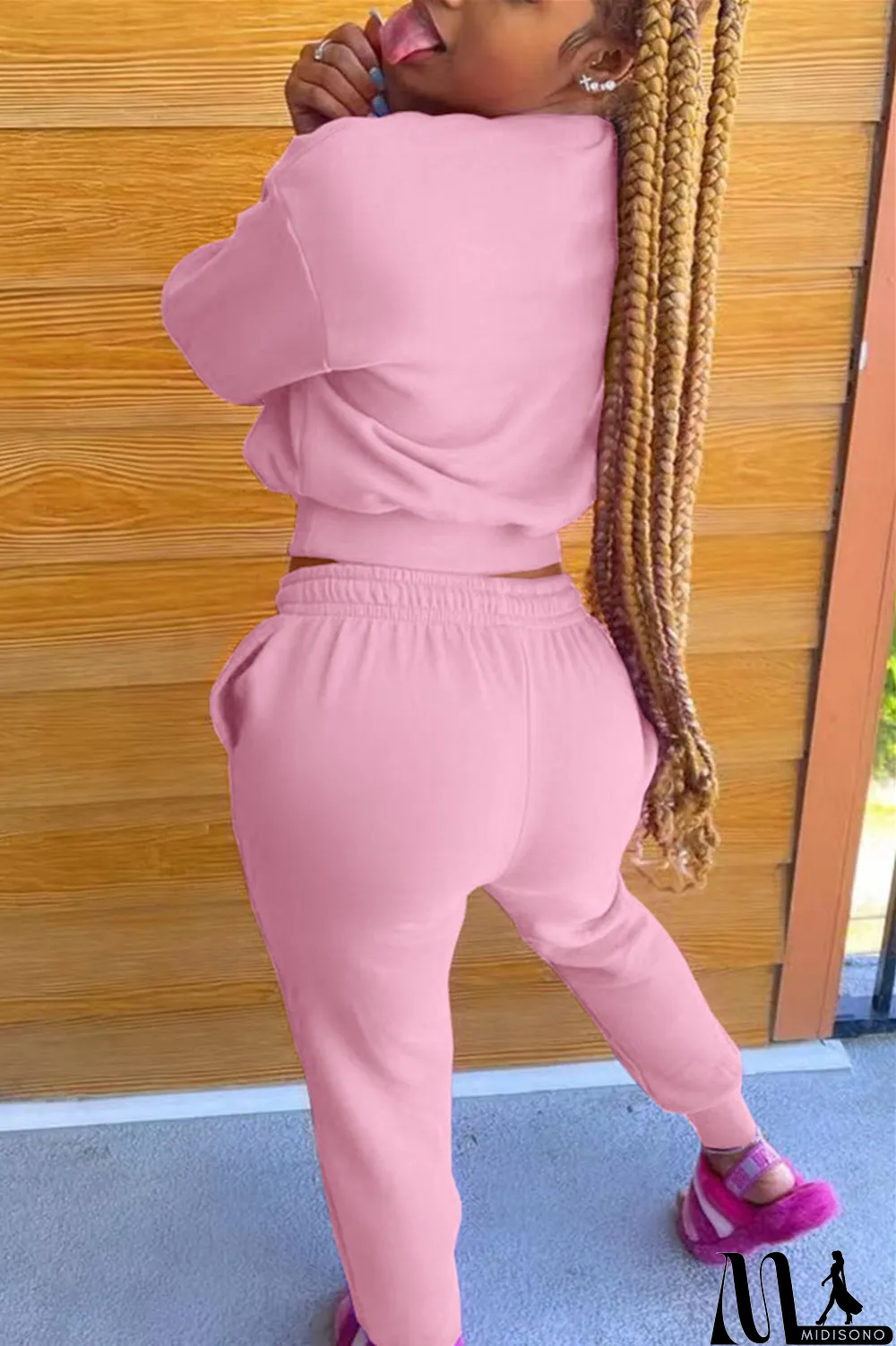 MidiSono - Black Fashion Casual Solid Basic O Neck Long Sleeve Two Pieces