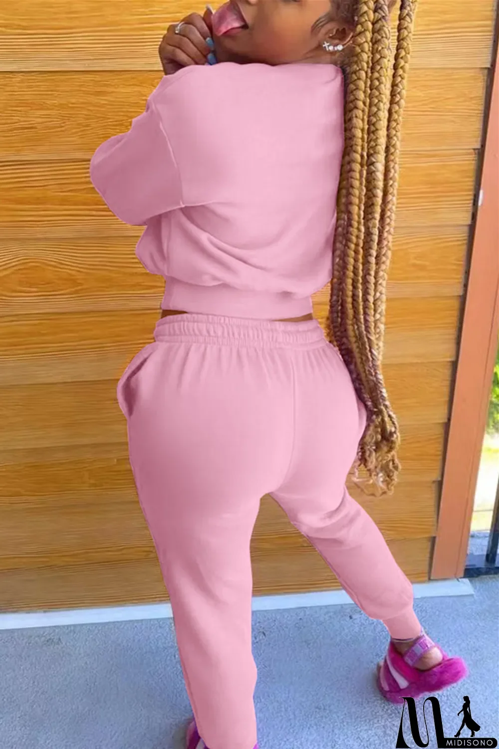 MidiSono - Black Fashion Casual Solid Basic O Neck Long Sleeve Two Pieces