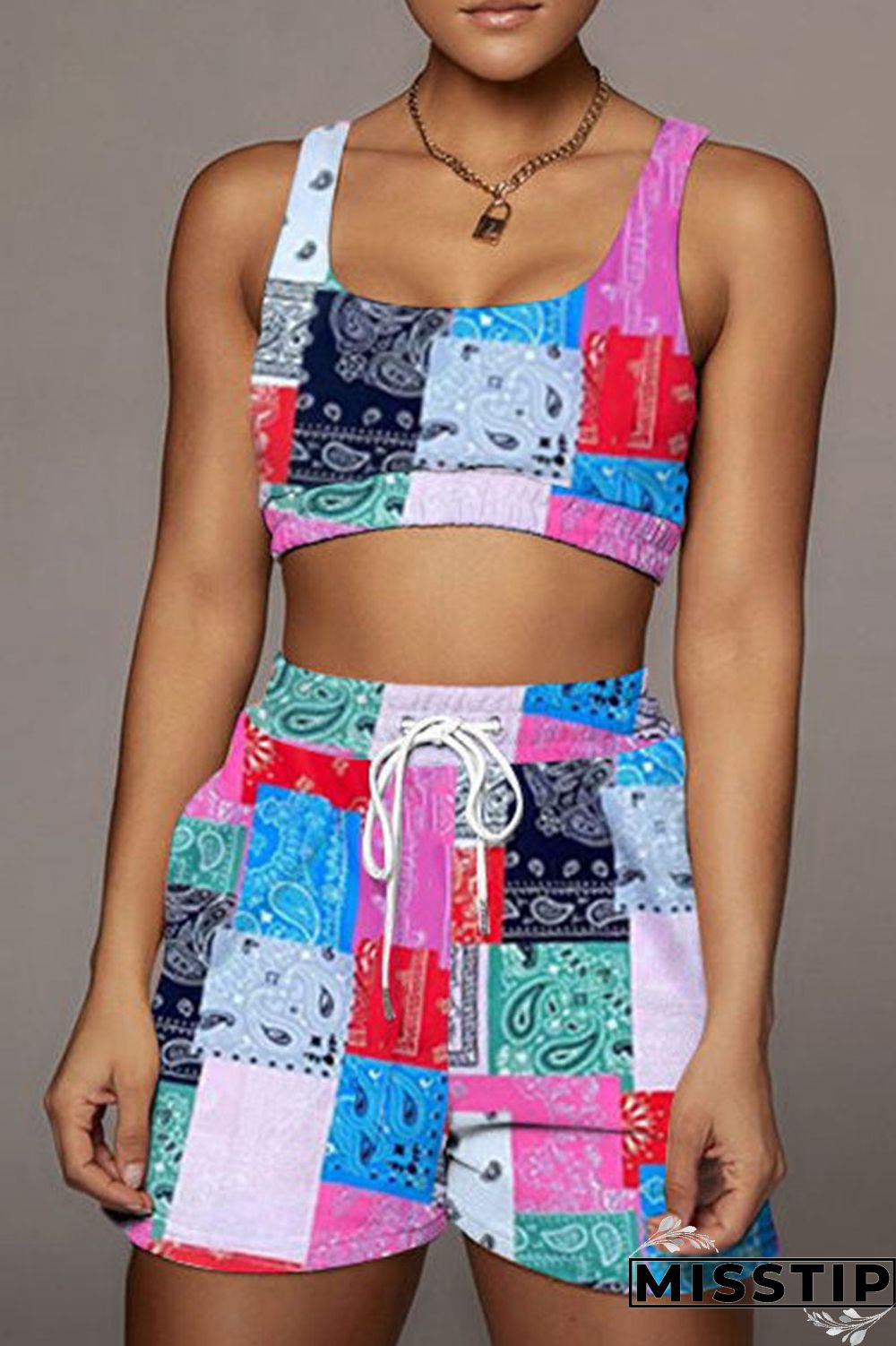 Red Casual Print Patchwork U Neck Two Pieces