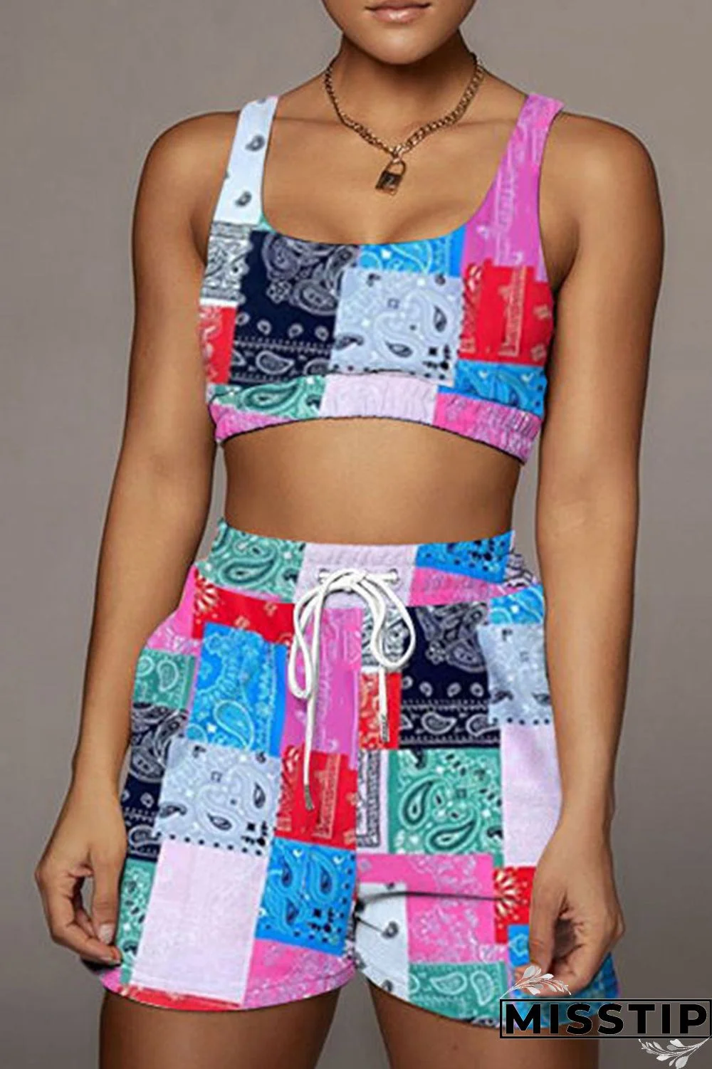 Red Casual Print Patchwork U Neck Two Pieces