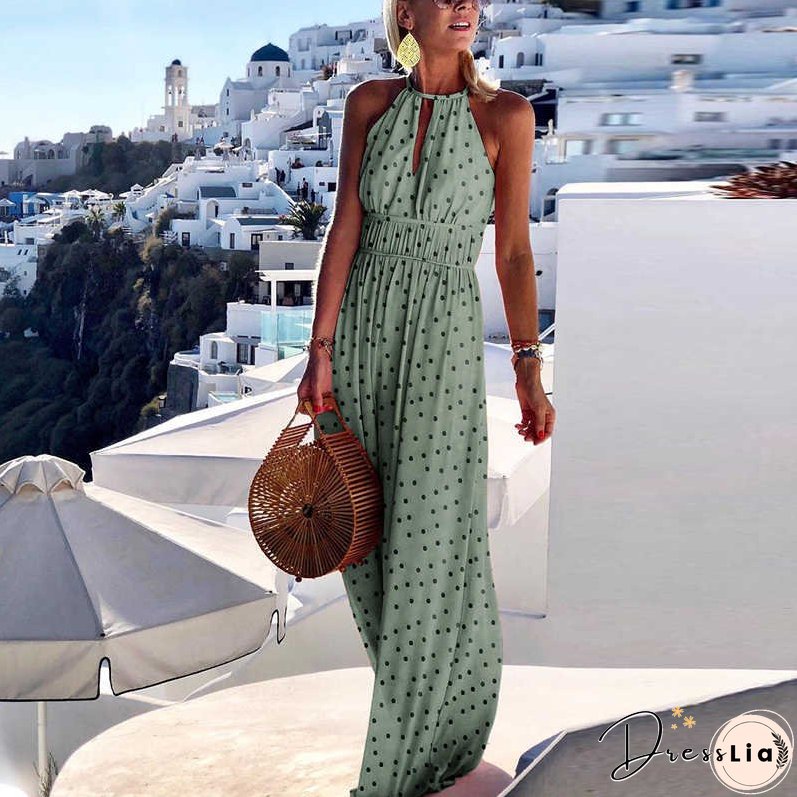 XIEYINSHE AliExpress New round Neck Halter Backless Sexy Print Dress Women's Long Dress