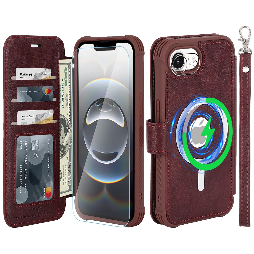 VANAVAGY Compatible for iPhone 16e Wallet Case for Magsafe Wireless Charging