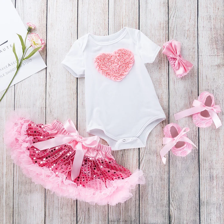 20"-22" Pink Cake Dress for Reborn Girl Baby Accessories 4-Pieces Set Rebornartdoll® RSAW-Rebornartdoll®