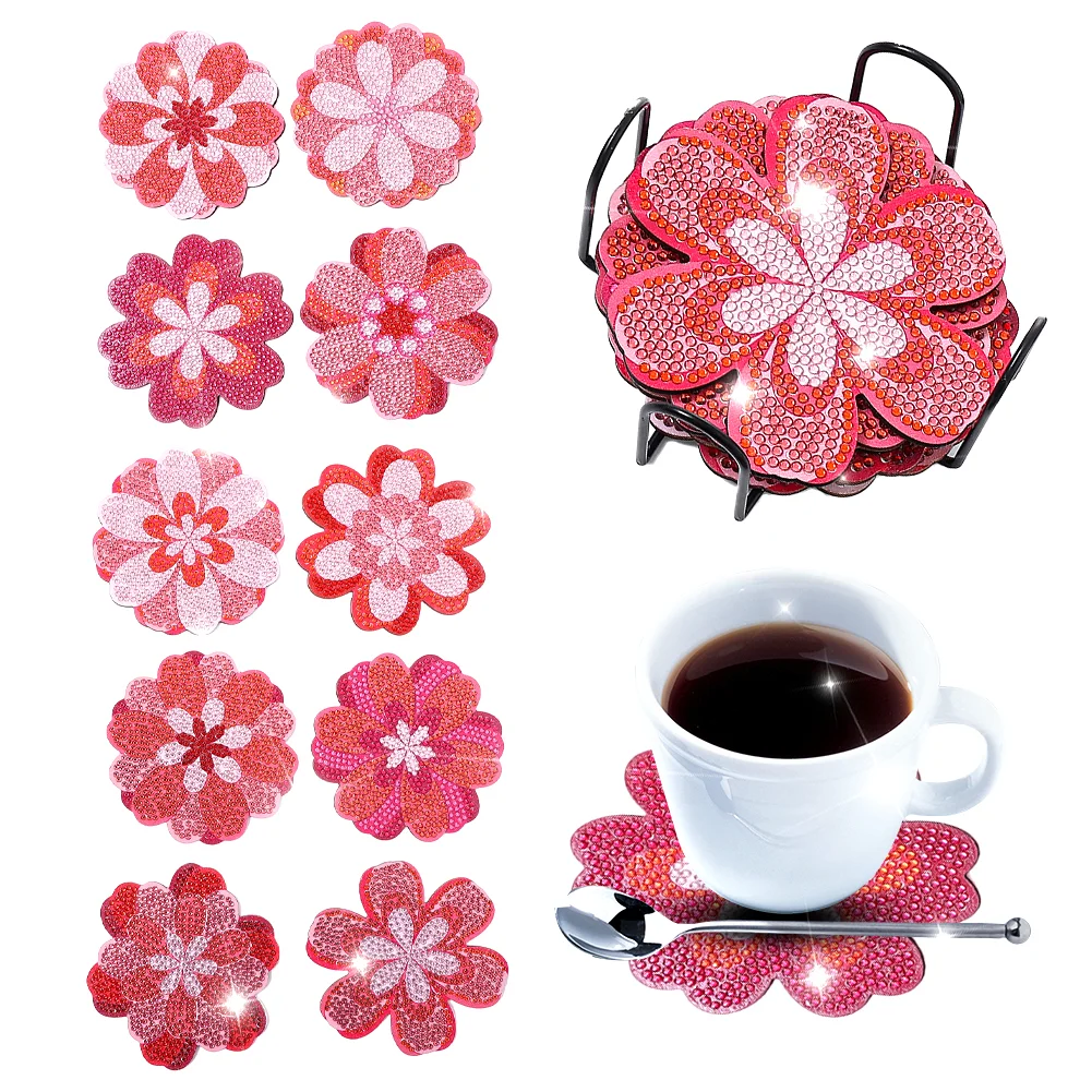 10pcs Flower DIY Crystal Drink Coasters Ornament Cup Coasters for Adults Kids
